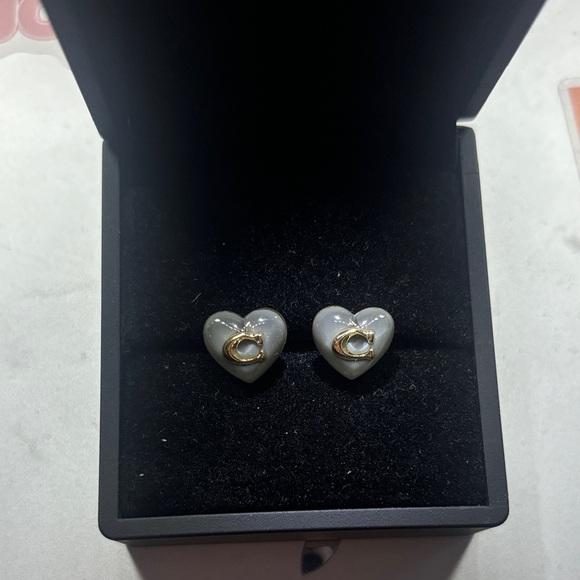 Coach Jewelry - Coach earrings gold and grey heart shaped